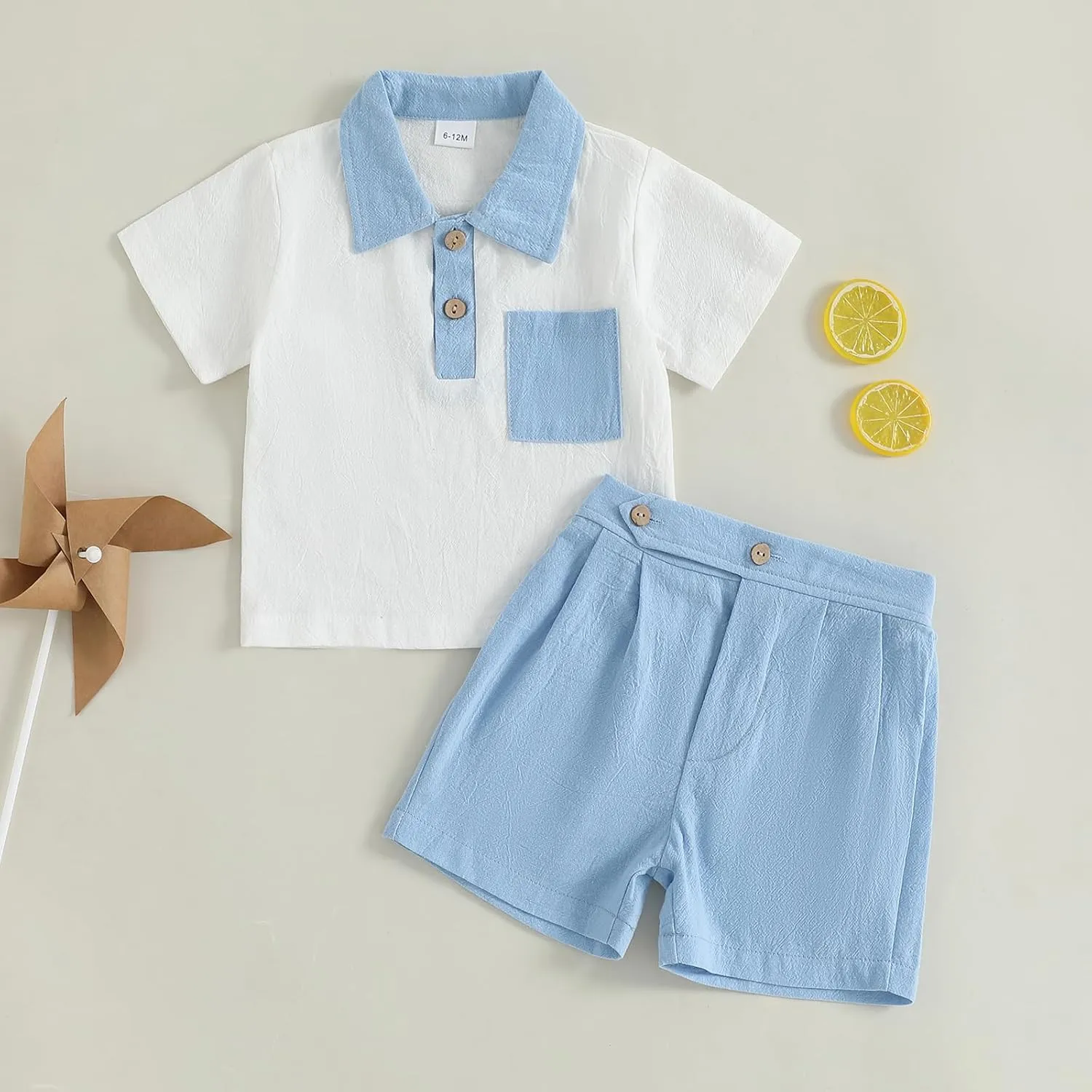 Toddler Boy Summer Clothes Button Lapel Collar T-Shirt & Casual Shorts Cotton Line 2Pcs Outfits
