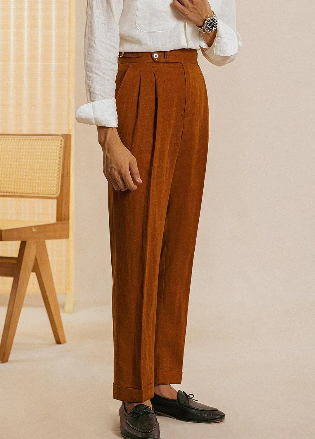Vintage Men's Linen Pants Lightweight Premium Regular Fit Classic Dress Pants for Men Spring Summer