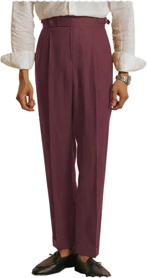 Vintage Men's Linen Pants Lightweight Premium Regular Fit Classic Dress Pants for Men Spring Summer
