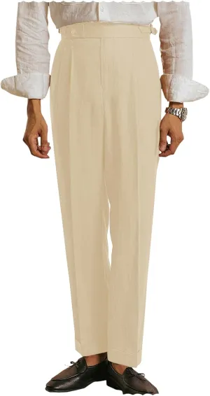 Vintage Men's Linen Pants Lightweight Premium Regular Fit Classic Dress Pants for Men Spring Summer