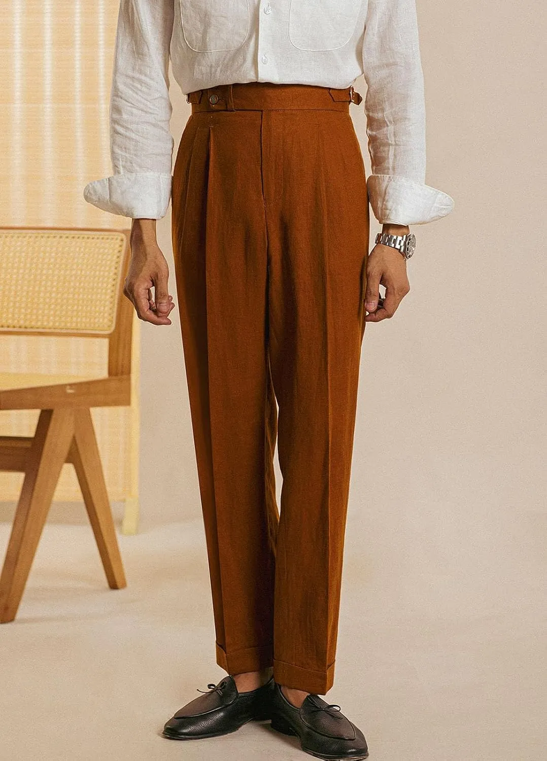 Vintage Men's Linen Pants Lightweight Premium Regular Fit Classic Dress Pants for Men Spring Summer