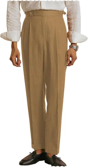 Vintage Men's Linen Pants Lightweight Premium Regular Fit Classic Dress Pants for Men Spring Summer