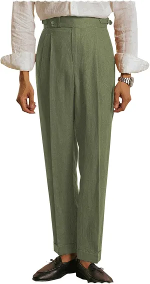 Vintage Men's Linen Pants Lightweight Premium Regular Fit Classic Dress Pants for Men Spring Summer