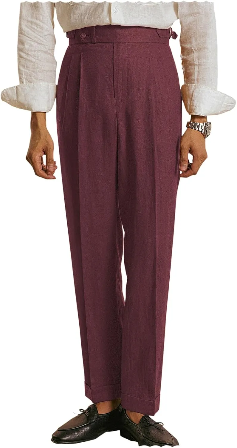 Vintage Men's Linen Pants Lightweight Premium Regular Fit Classic Dress Pants for Men Spring Summer