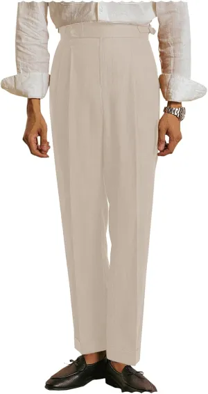 Vintage Men's Linen Pants Lightweight Premium Regular Fit Classic Dress Pants for Men Spring Summer