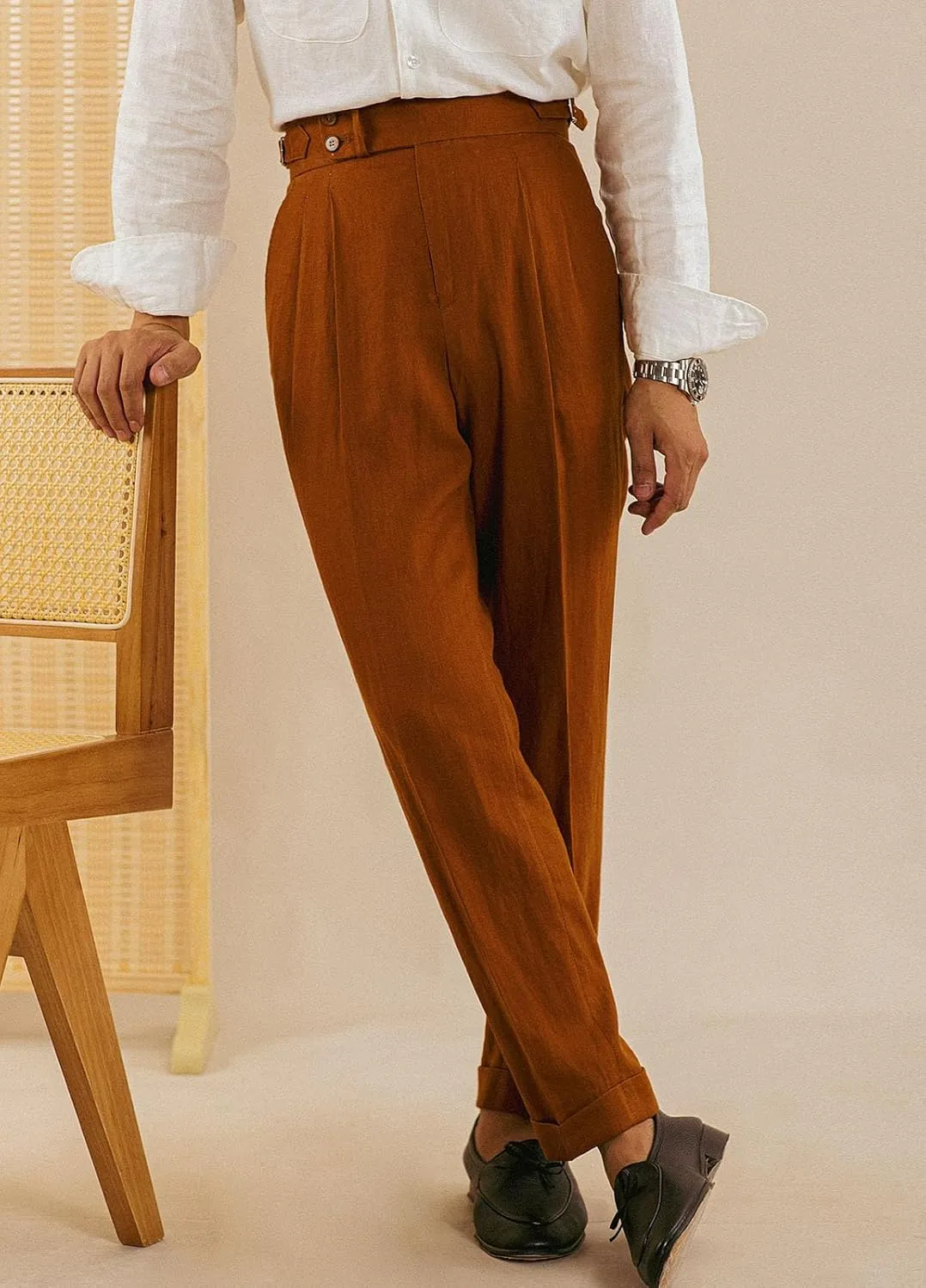 Vintage Men's Linen Pants Lightweight Premium Regular Fit Classic Dress Pants for Men Spring Summer