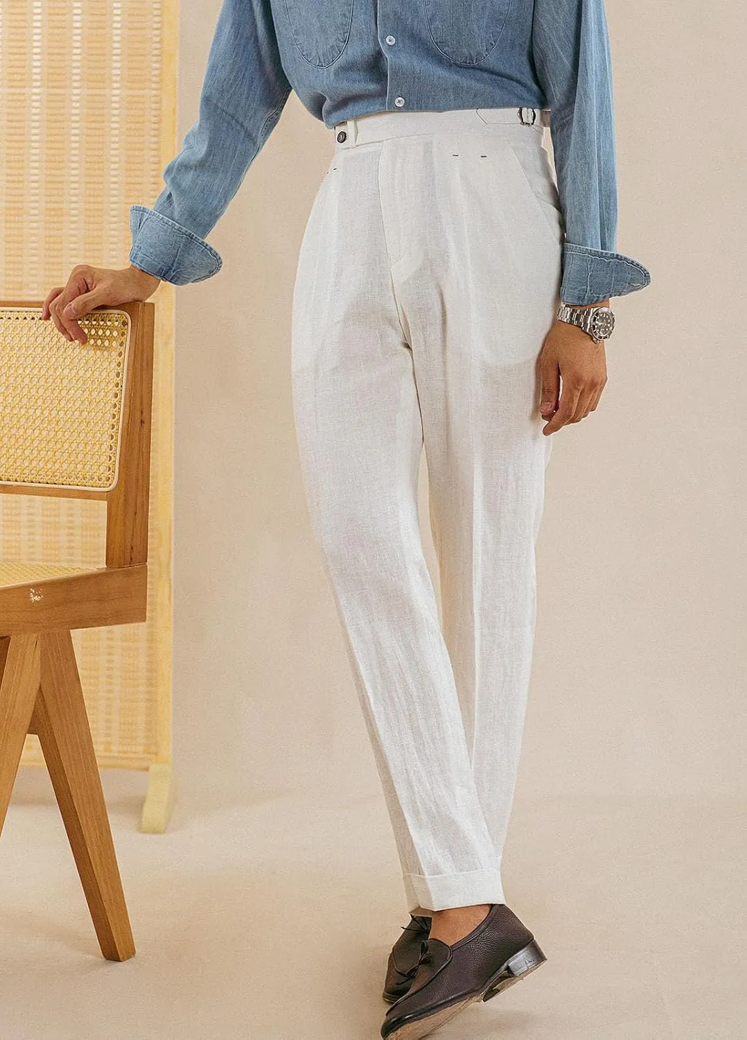 Vintage Men's Linen Pants Lightweight Premium Regular Fit Classic Dress Pants for Men Spring Summer
