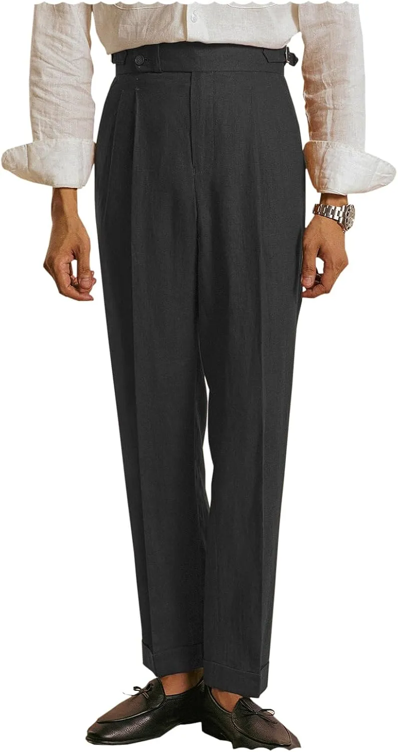 Vintage Men's Linen Pants Lightweight Premium Regular Fit Classic Dress Pants for Men Spring Summer
