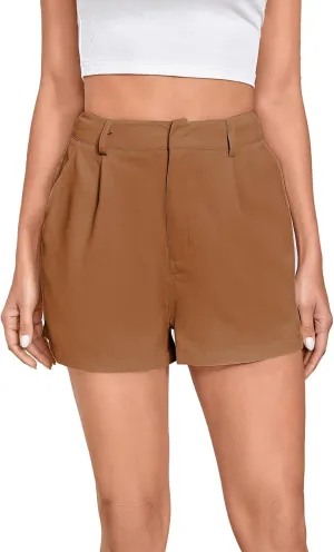WDIRARA Women's High Waisted Button Wide Leg Casual Shorts with Pockets