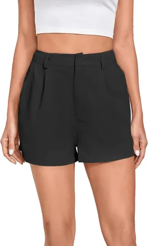 WDIRARA Women's High Waisted Button Wide Leg Casual Shorts with Pockets