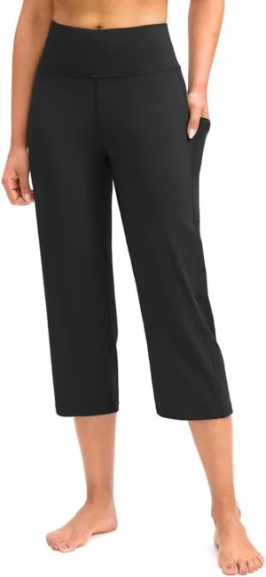Wide Leg Capri Pants for Women Ladies Loose Pull on Crop Yoga Pants Athletic Exercise Lounge Elastic Waist Capris
