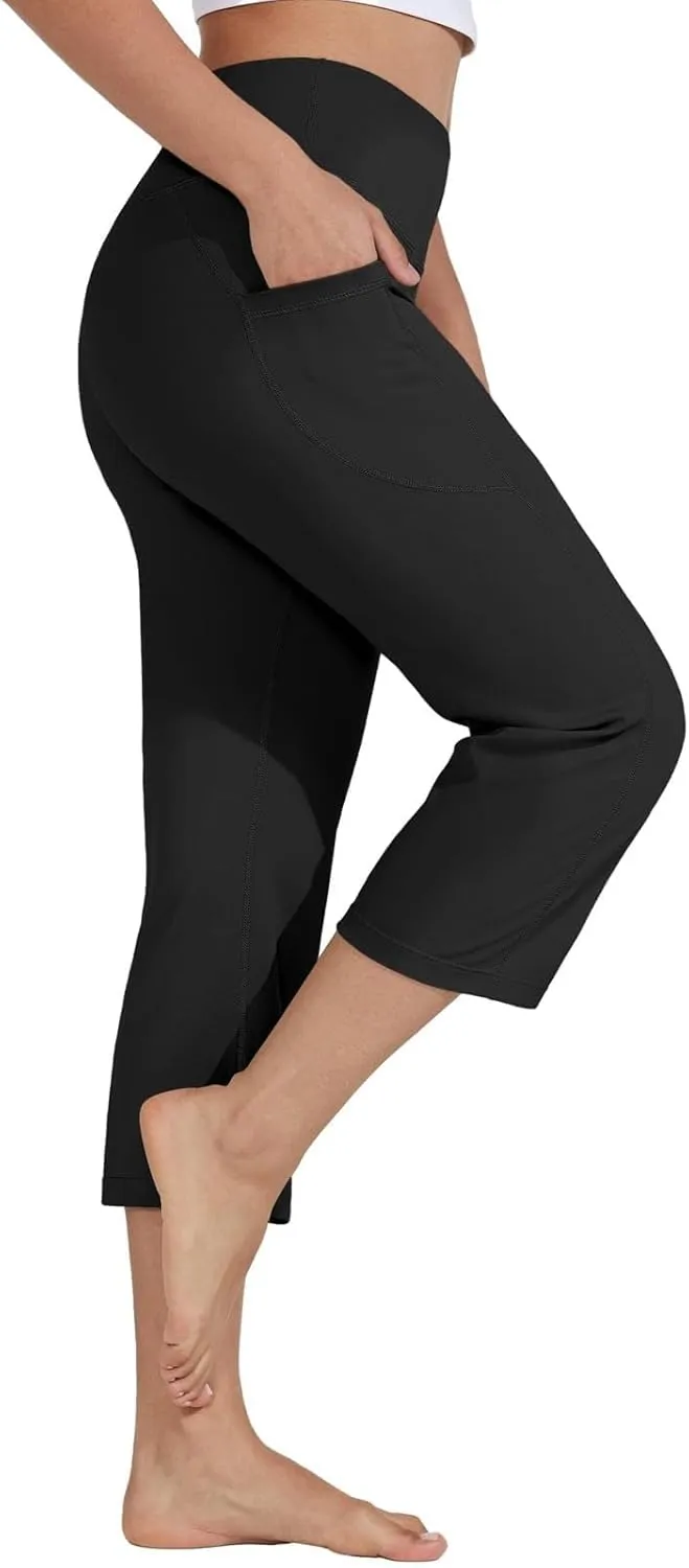 Wide Leg Capri Pants for Women Ladies Loose Pull on Crop Yoga Pants Athletic Exercise Lounge Elastic Waist Capris