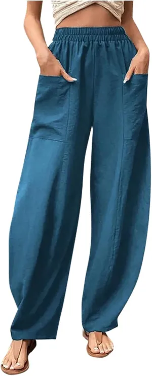 Wide Leg Pants Womens Casual Solid Sweatpants Straight Wide Leg Loose Trousers Elastic Belt Joggers with Pocket