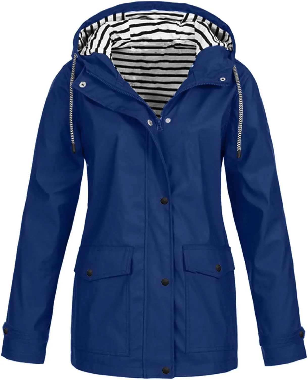 Winter Coats for Women Waterproof Raincoat Zipper Long Sleeve Plus Size Hooded Trench Coat Button Windbreaker Pocket