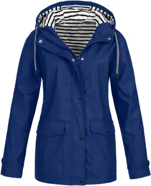 Winter Coats for Women Waterproof Raincoat Zipper Long Sleeve Plus Size Hooded Trench Coat Button Windbreaker Pocket