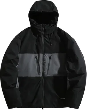 Winter Hiking Insulated Jacket for Men Outdoor Patchwork Color Contrast Hardshell Jacket Casual Tech Hooded Jackets