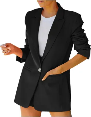 Wkishenl Blazers for Women Business Casual Long Sleeve Solid Blazer Jacket Button Down Open Front Jacket Work Office Suits