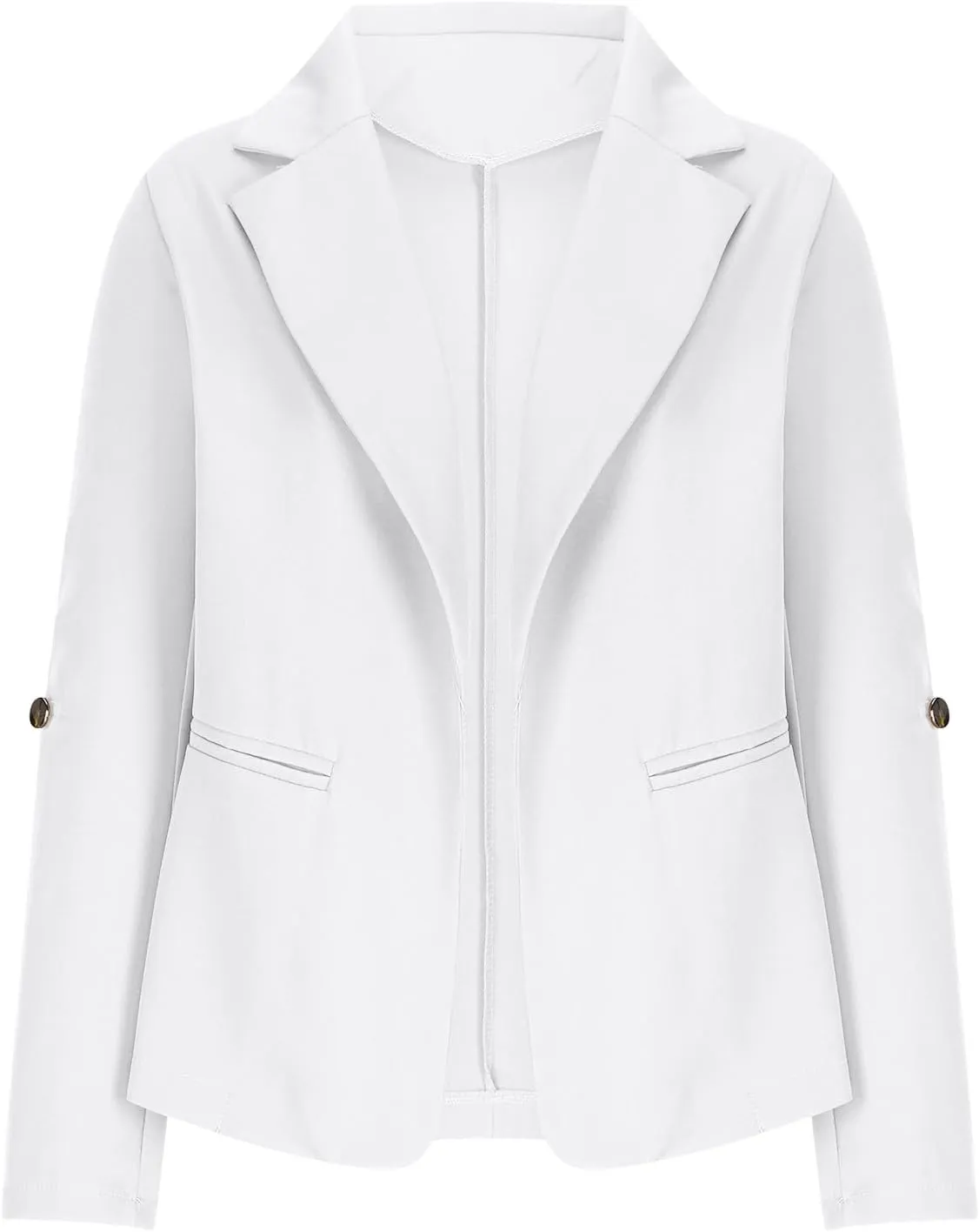 Wkishenl Women Blazers Long Sleeve Roll Up Open Front Casual Jackets Button Up Lapel Collar Blazer Trendy Solid Color Outwear