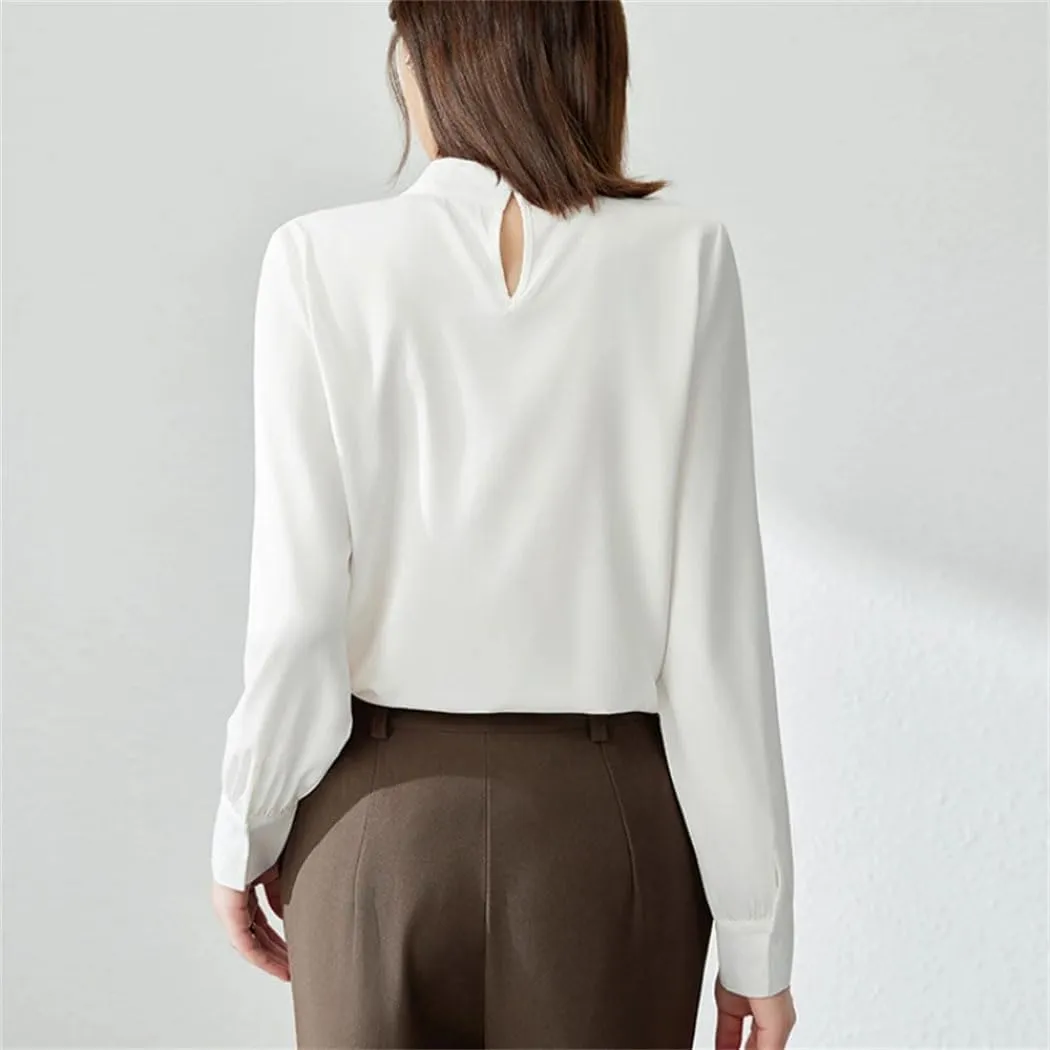 Women Bow Blouse Satin Long Sleeve Office Work Shirt Professional Ladies Clothing