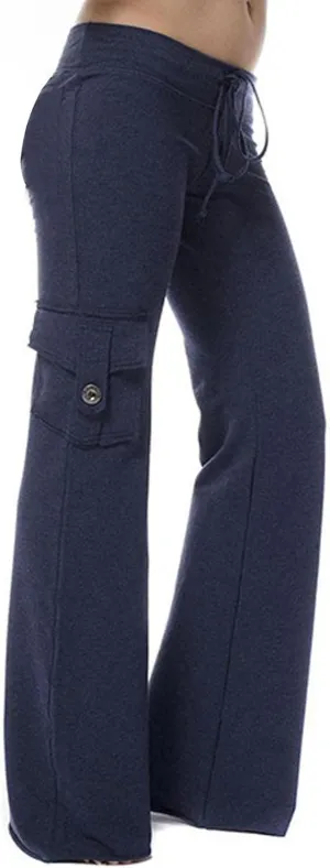 Women Cargo Leggings with Pockets Drawstring High Waisted Flare Yoga Cargo Sweatpants Athletic Hiking Joggers Pants