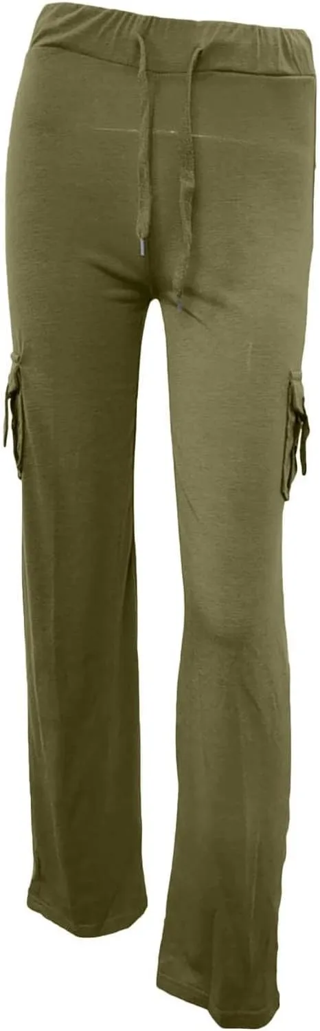 Women Cargo Leggings with Pockets Drawstring High Waisted Flare Yoga Cargo Sweatpants Athletic Hiking Joggers Pants