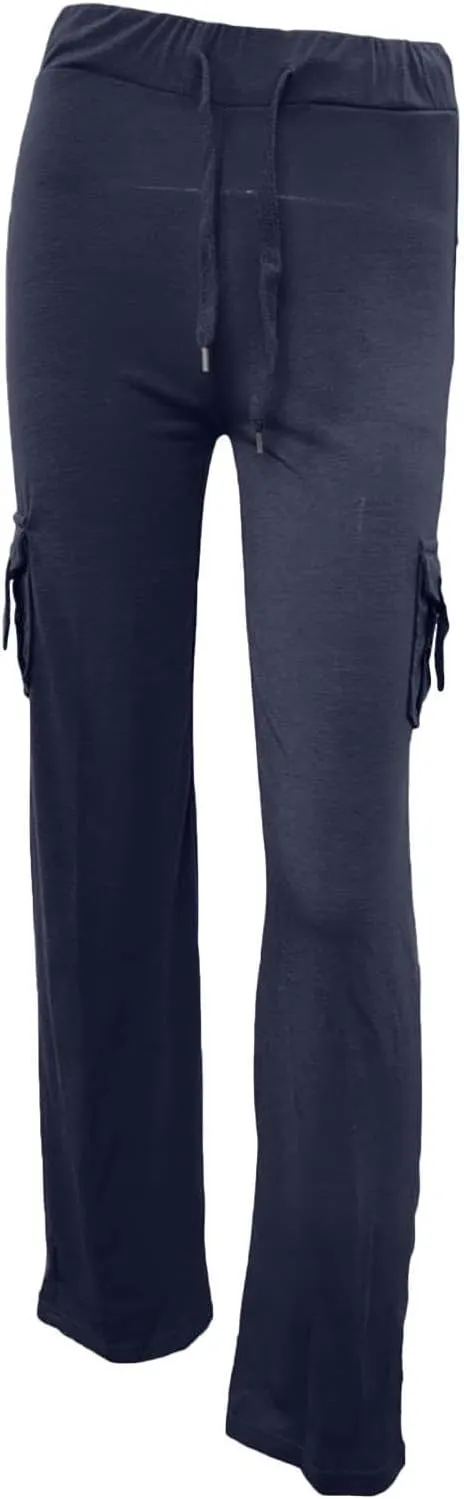 Women Cargo Leggings with Pockets Drawstring High Waisted Flare Yoga Cargo Sweatpants Athletic Hiking Joggers Pants