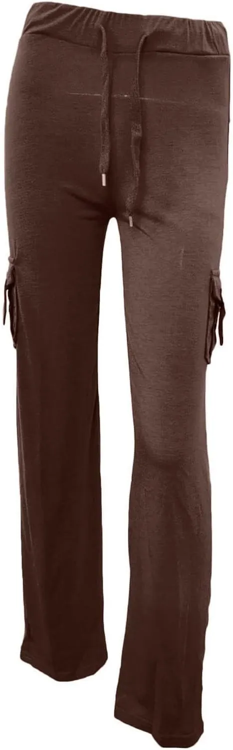 Women Cargo Leggings with Pockets Drawstring High Waisted Flare Yoga Cargo Sweatpants Athletic Hiking Joggers Pants