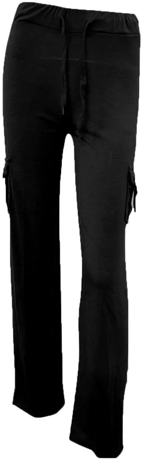 Women Cargo Leggings with Pockets Drawstring High Waisted Flare Yoga Cargo Sweatpants Athletic Hiking Joggers Pants