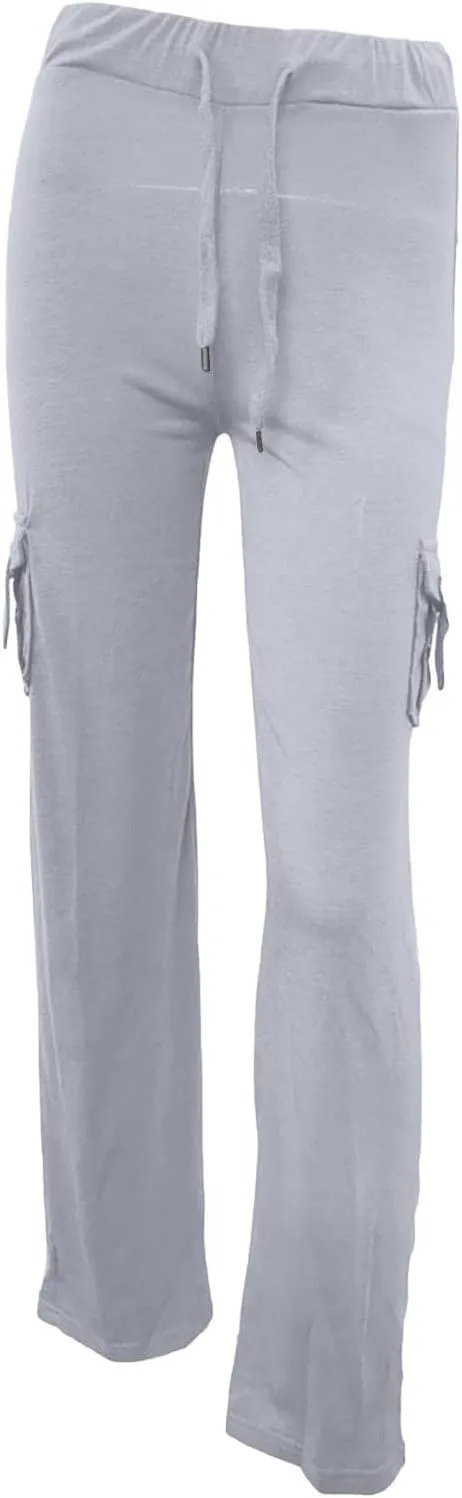 Women Cargo Leggings with Pockets Drawstring High Waisted Flare Yoga Cargo Sweatpants Athletic Hiking Joggers Pants