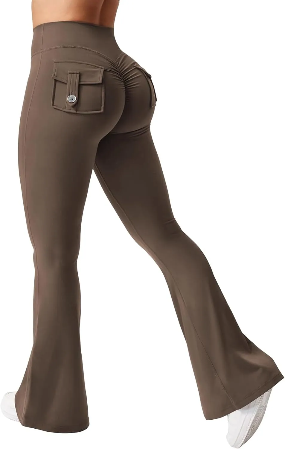 Women Cargo Leggings with Pockets Drawstring High Waisted Flare Yoga Cargo Sweatpants Athletic Hiking Joggers Pants