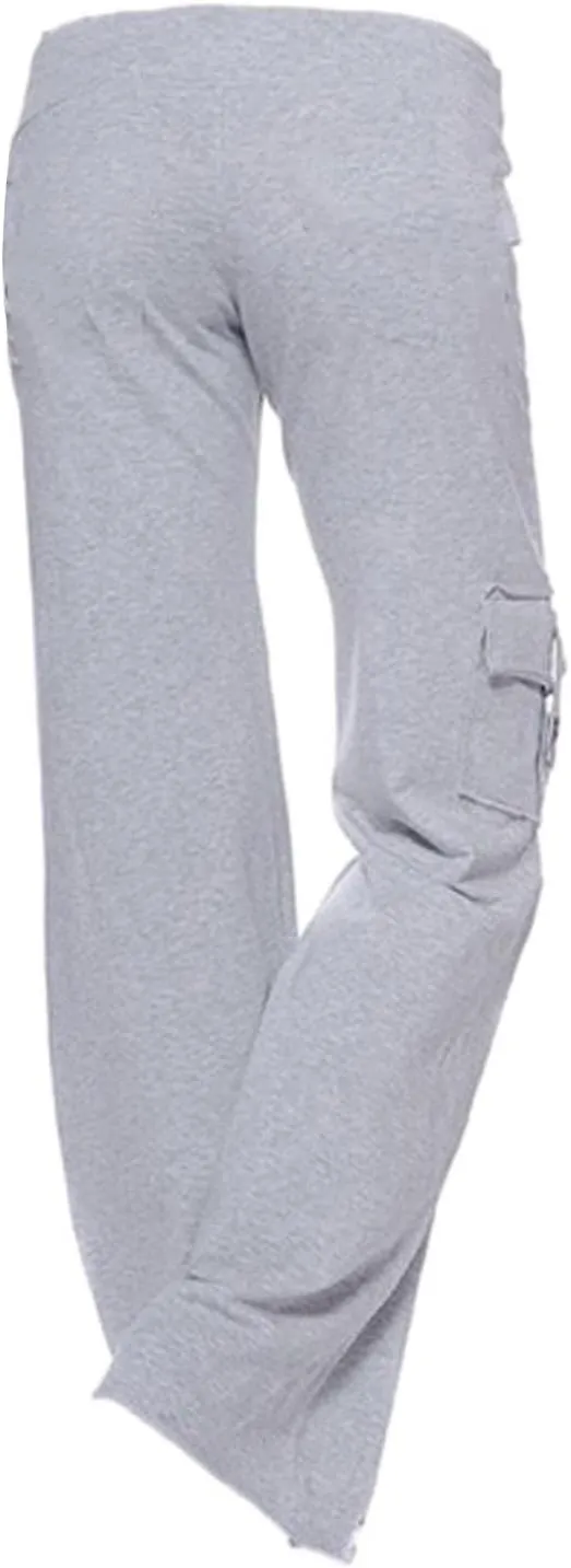 Women Cargo Leggings with Pockets Drawstring High Waisted Flare Yoga Cargo Sweatpants Athletic Hiking Joggers Pants