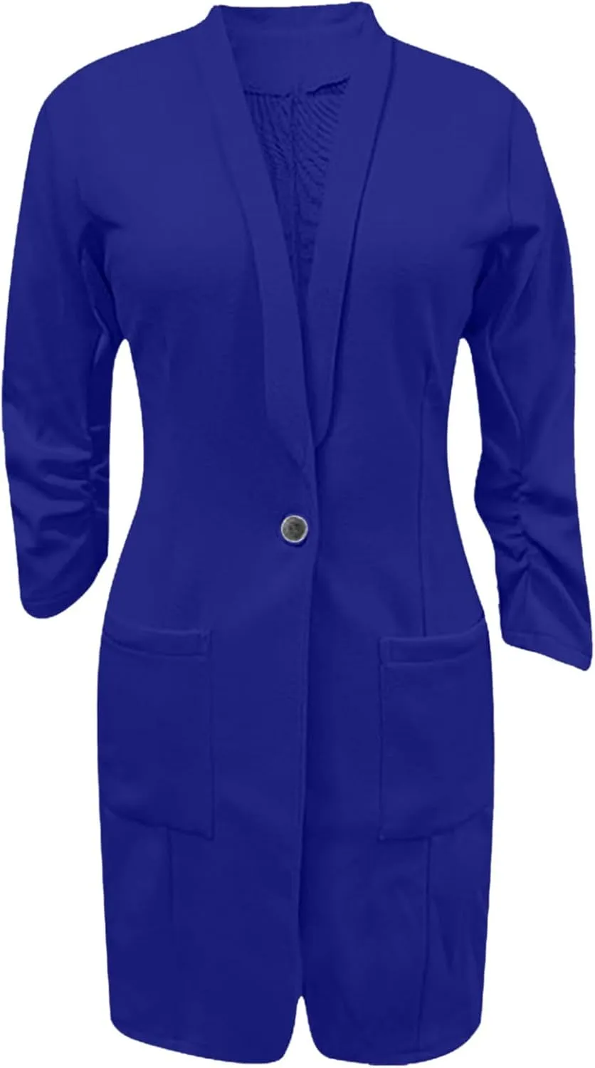 Women Casual Pockets Blazer Long Sleeve Single Button Ladies Elegant Boyfriend Suit Jacket for Office Work Business