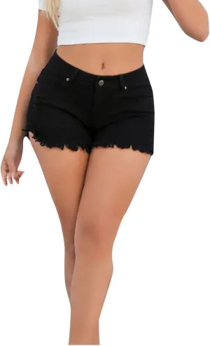 Women Classic Cotton Jean Shorts High Waisted Vintage Frayed Raw Hem Denim Shorts Trendy Casual Short with Pockets