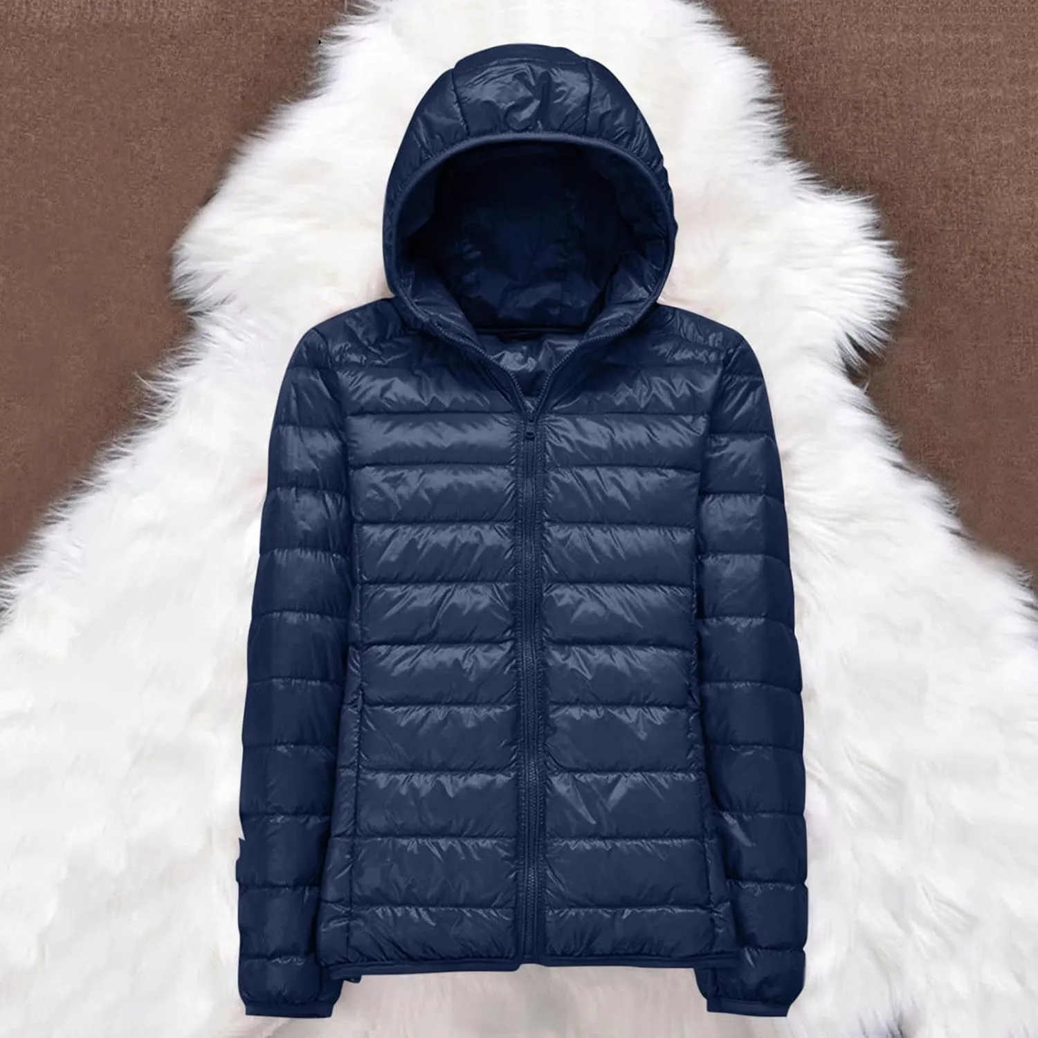 Women Down Puffer Jacket Hooded Lightweight Packable Quilted Travel Puffer Coat Comfy Winter Warm Down Jacket Outwear