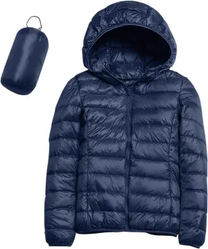Women Down Puffer Jacket Hooded Lightweight Packable Quilted Travel Puffer Coat Comfy Winter Warm Down Jacket Outwear