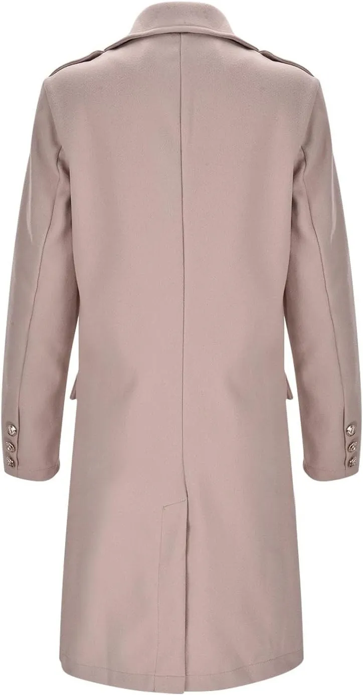 Women Winter Wool Blend Mid-Long Trench Coat Notch Lapel Double-Breasted Overcoat Jacket Fashion Pea Coats Outwear