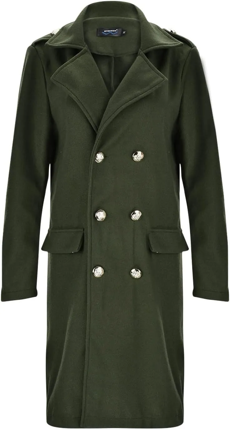 Women Winter Wool Blend Mid-Long Trench Coat Notch Lapel Double-Breasted Overcoat Jacket Fashion Pea Coats Outwear
