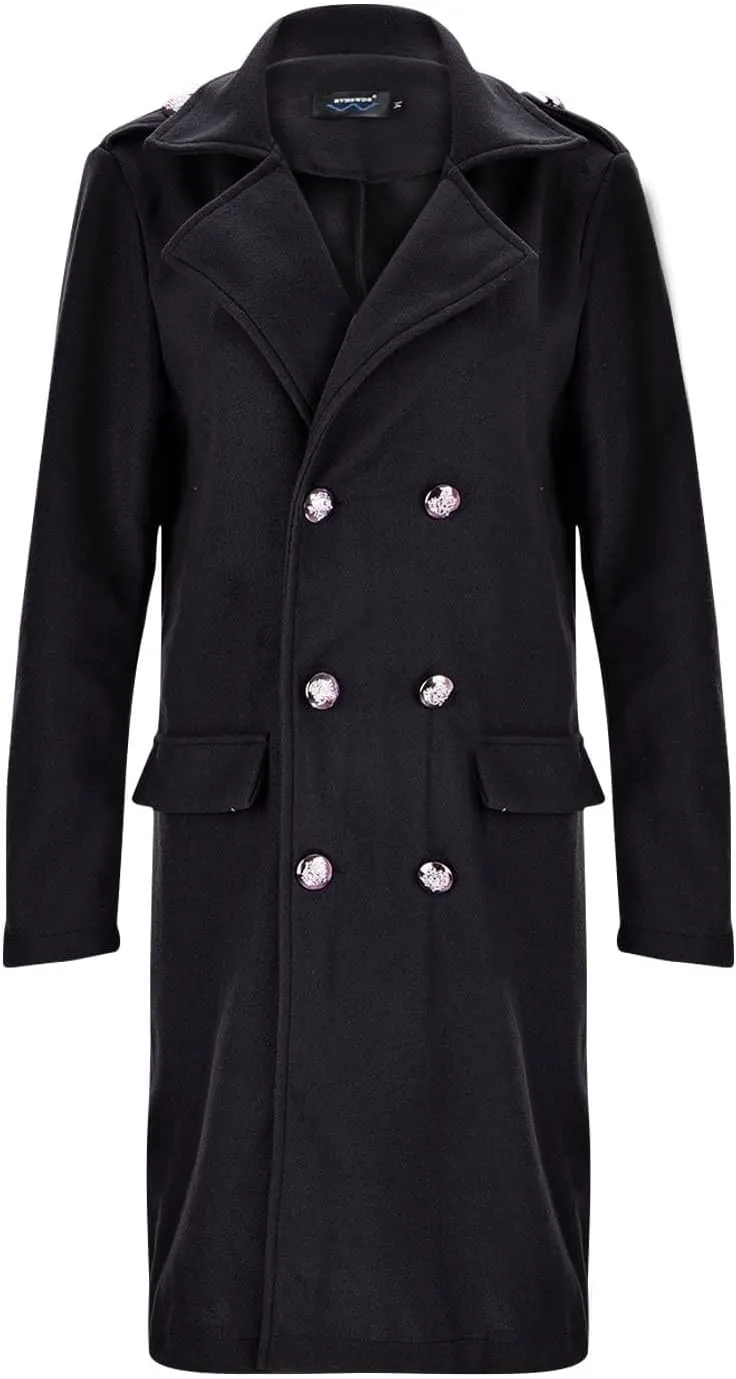 Women Winter Wool Blend Mid-Long Trench Coat Notch Lapel Double-Breasted Overcoat Jacket Fashion Pea Coats Outwear