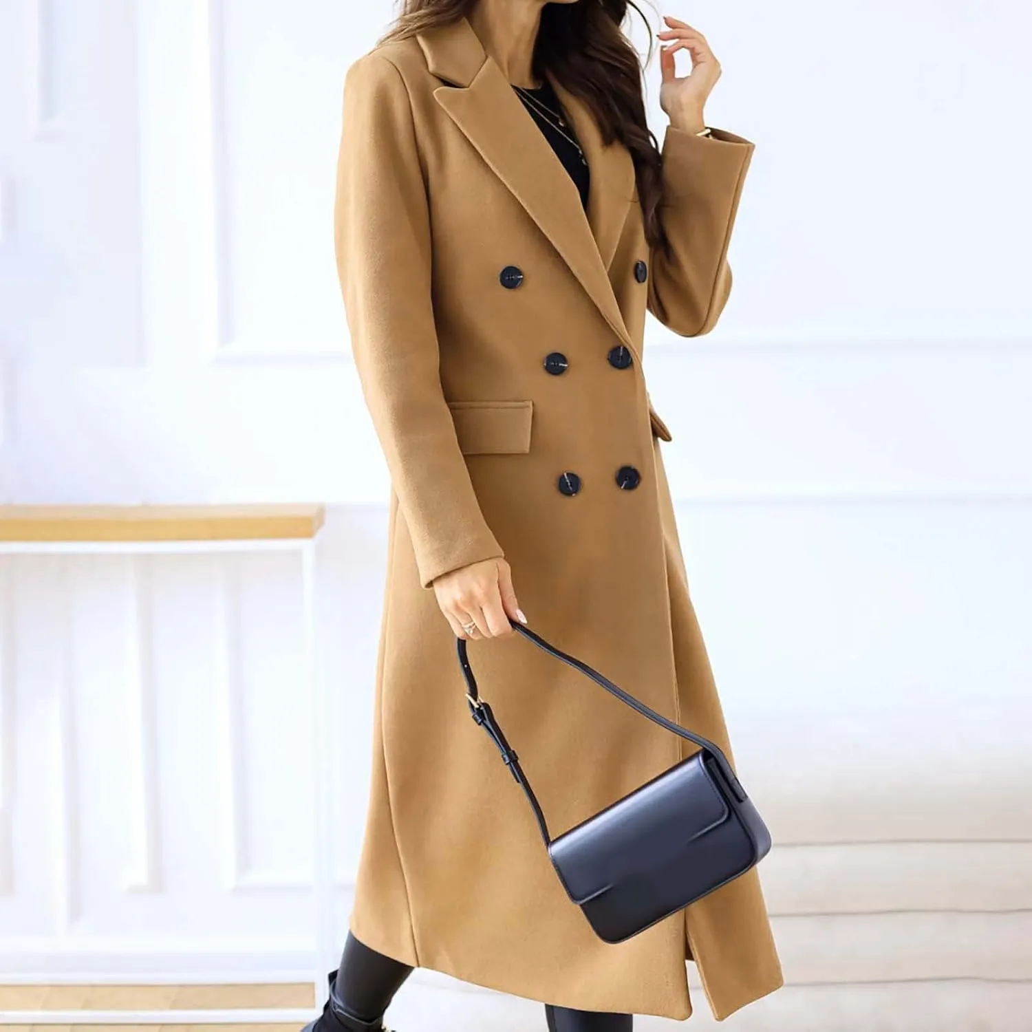 Women's 2023 Fashion Winter Coat Down Lapel Plush Plaid Coat Loose Long Coat Womens Coats Winter Womens Trench Coat