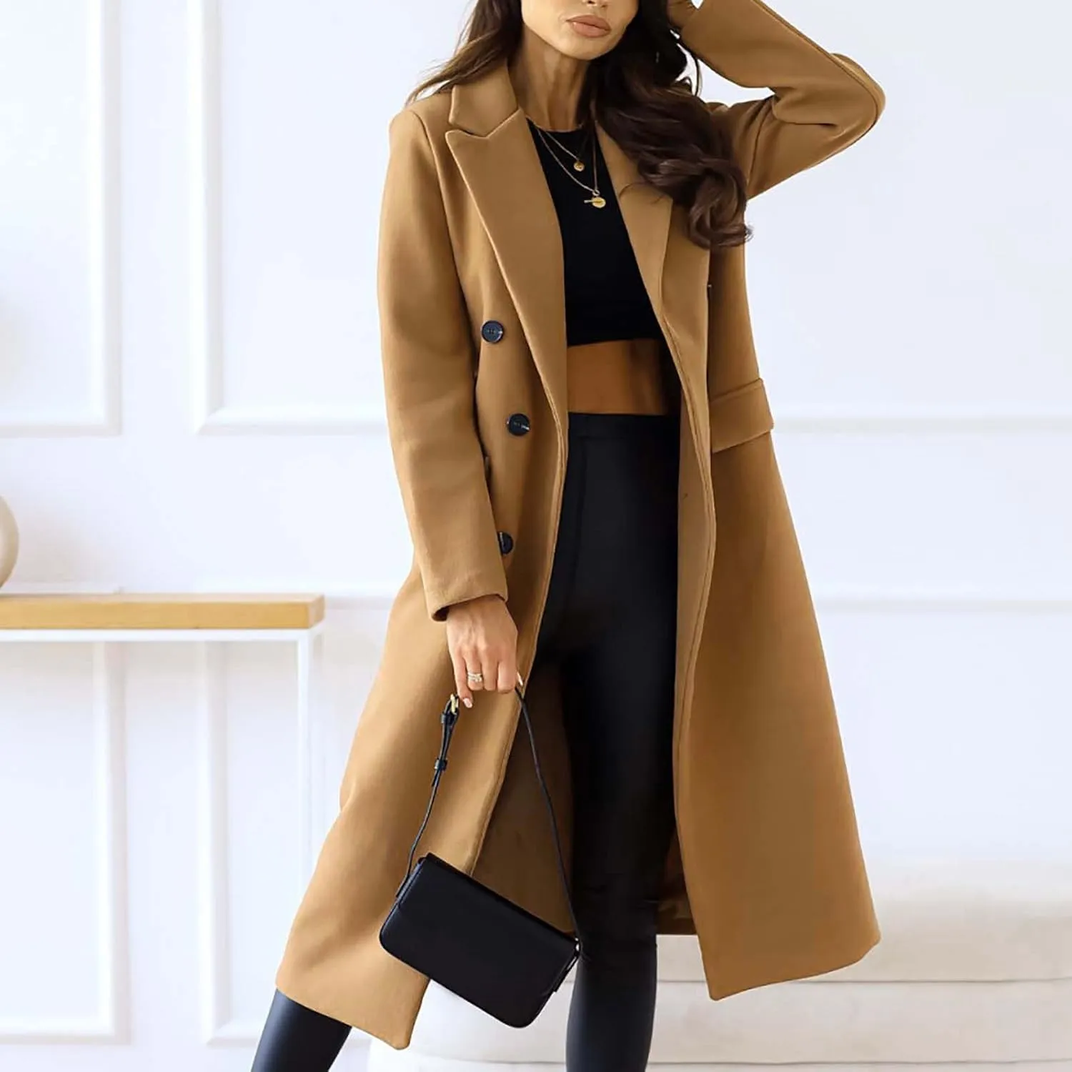 Women's 2023 Fashion Winter Coat Down Lapel Plush Plaid Coat Loose Long Coat Womens Coats Winter Womens Trench Coat