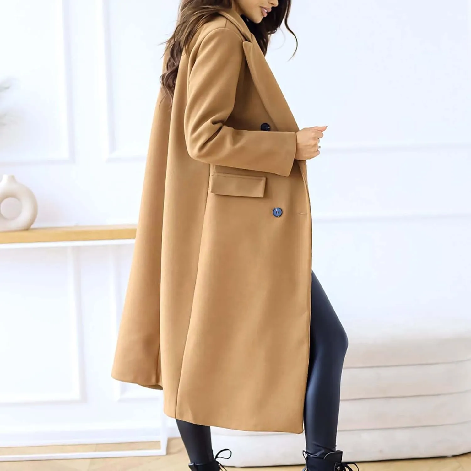 Women's 2023 Fashion Winter Coat Down Lapel Plush Plaid Coat Loose Long Coat Womens Coats Winter Womens Trench Coat