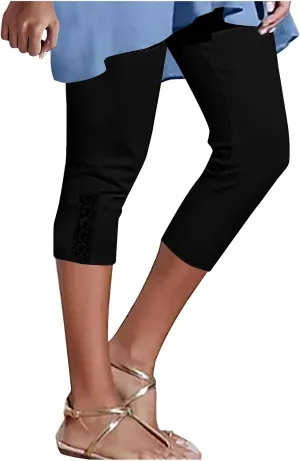 Womens Capri Leggings for Summer Casual Stretch High Waist Leggings Under Dress Lightweight Soft Capris Cropped Pants