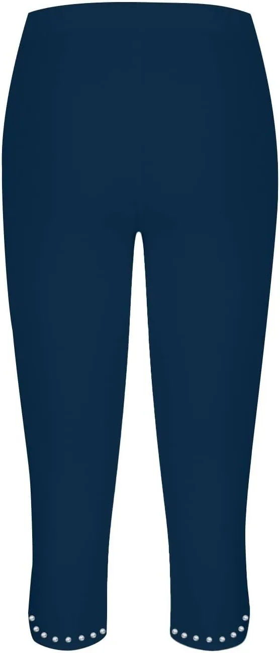 Women's Capri Leggings with Rhinestone 2025 Summer High Waist Cropped Yoga Pants Cutout Keyhole Stretchy Capri Tights