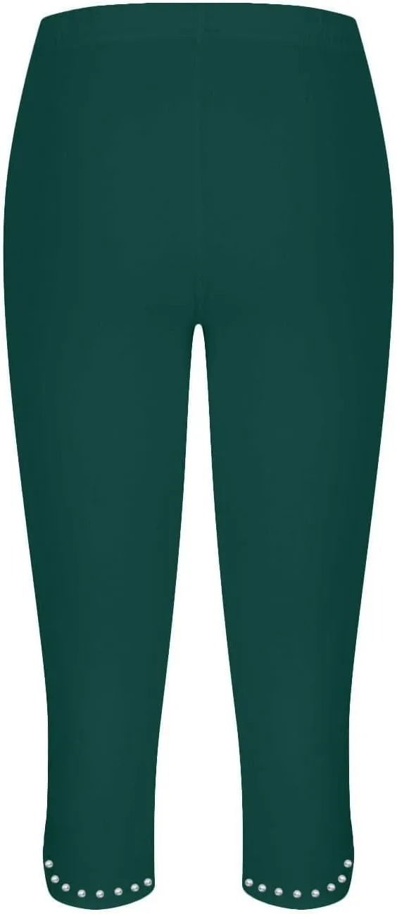 Women's Capri Leggings with Rhinestone 2025 Summer High Waist Cropped Yoga Pants Cutout Keyhole Stretchy Capri Tights