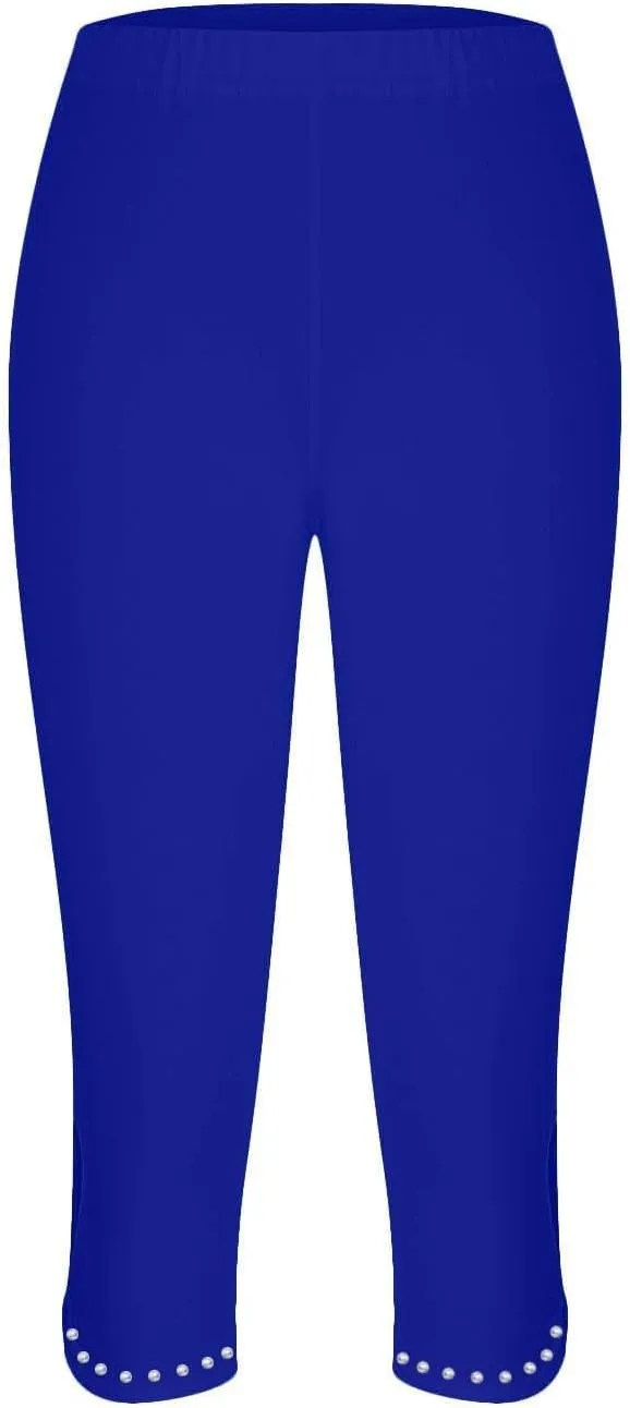 Women's Capri Leggings with Rhinestone 2025 Summer High Waist Cropped Yoga Pants Cutout Keyhole Stretchy Capri Tights