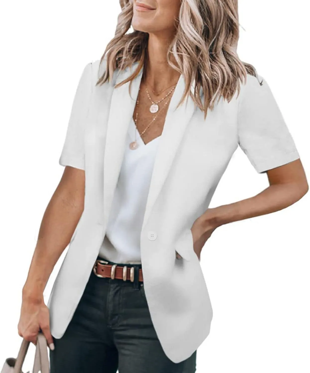 Womens Casual Blazers Lapel Open Front Short Sleeve Blazer Business Work Office Suit Jackets Blazer Summer Outfits