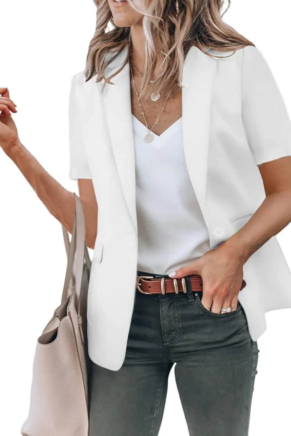 Womens Casual Blazers Lapel Open Front Short Sleeve Blazer Business Work Office Suit Jackets Blazer Summer Outfits