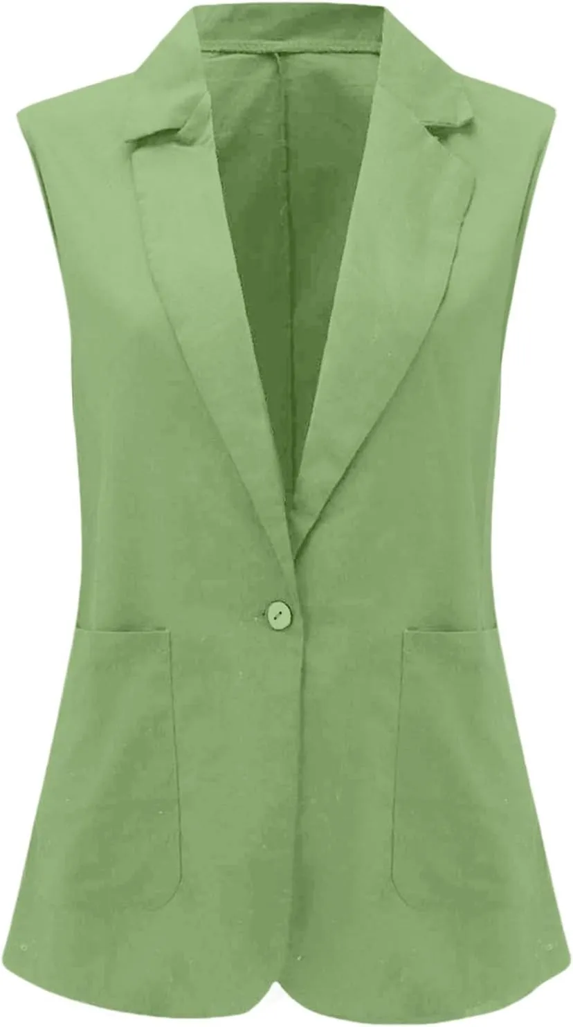Womens Casual Business Blazer Sleeveless Lightweight Fully-Lined Work Office Vest Summer Waistcoat with Pockets 2025