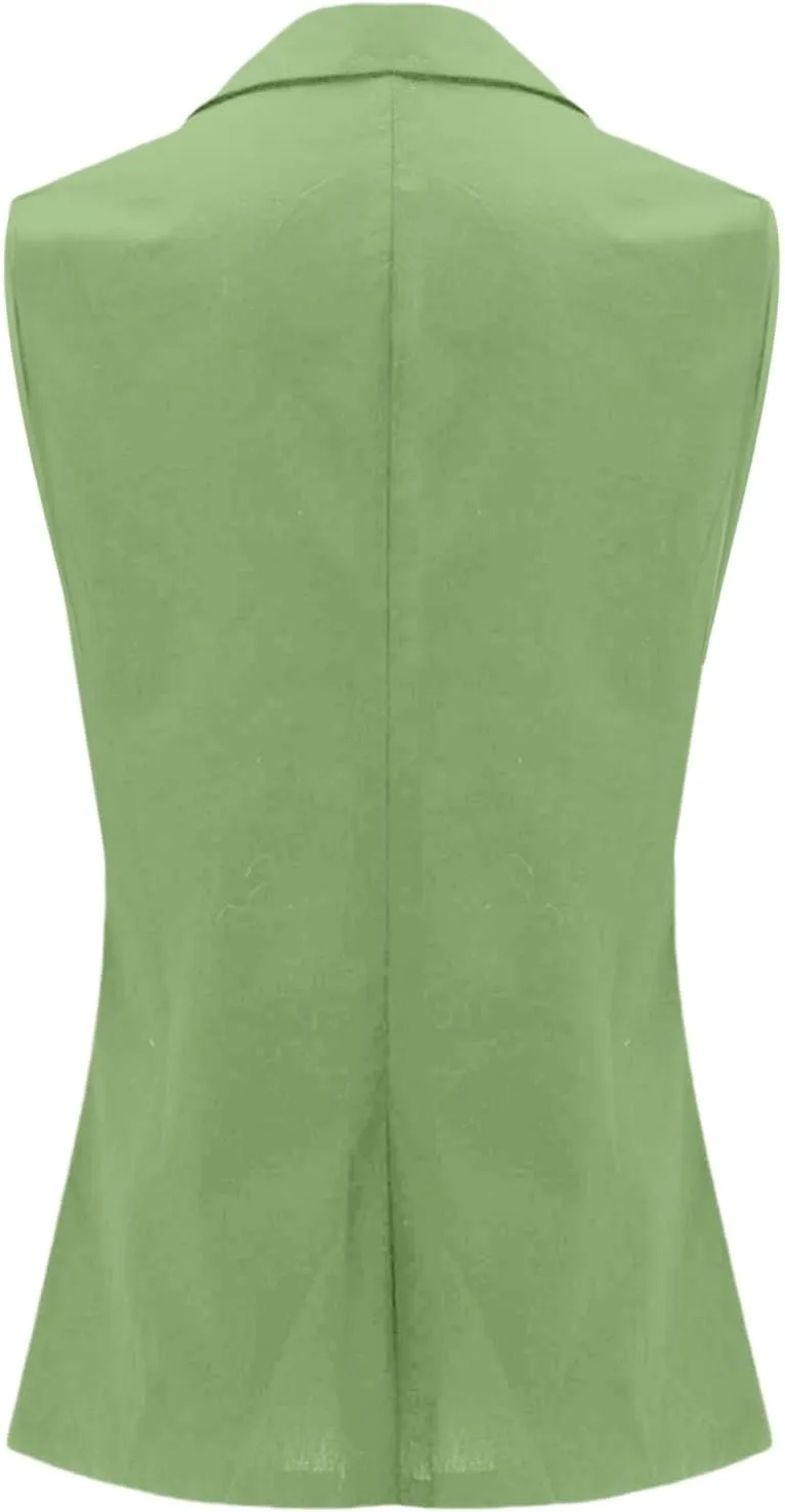 Womens Casual Business Blazer Sleeveless Lightweight Fully-Lined Work Office Vest Summer Waistcoat with Pockets 2025