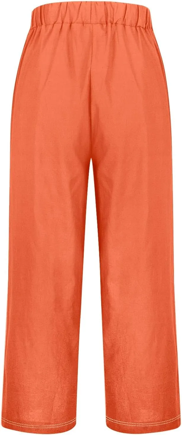 Womens Casual Cotton Linen Pants and Pants with Pocket Long Pants Wide Leg Long Lounge Pant Trousers Lounge Sets for